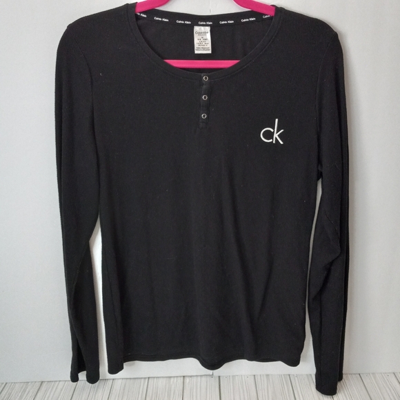Calvin Klein CK Ribbed Henley Long Sleeve Sleep Shirt - Picture 1 of 6